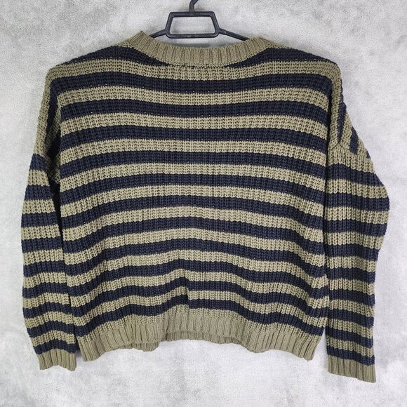 Womens Express Olive & Black Striped Knit Sweater Crew Neck Long Sleeve Size M - Picture 8 of 11